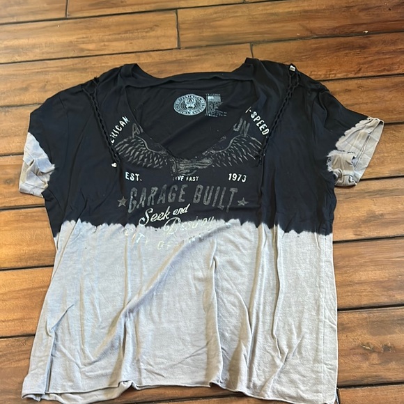 Affliction Tops - Affliction Black and Gray Short Sleeve Tee